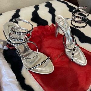 Rene Caovilla Silver and Black Strappy Heels